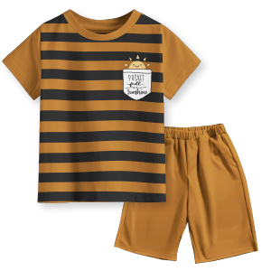 Setelan Kaos Strip Anak Laki-laki dan Perempuan Setelan Kaos Lengan Pendek Dan Celana Pendek Motif Pocket Series