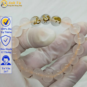Vòng tay mã não trắng tam hợp tỵ dậu sửu - size 8 10 ly cho người mệnh thủy mệnh kim - có khai quang điểm nhãn may mắn tài lộc - PHONG THỦY ANH VŨ