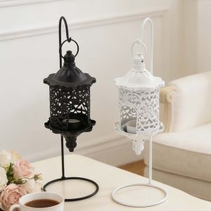 STYLETENK Baroque Metal Candle Holder Hollow Out Decorative Candle Stand Vintage Hanging Candlestick Home Decor