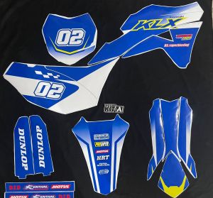 Stiker klx gordon decal motor gordon MOTIF Kombinasi Biru Putih Racing Team D-a5-186 A5-187