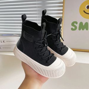 Childrens boots childrens shoes autumn 2026 new knitted western-style socks sports shoes for boys comfortable and non slip2026
