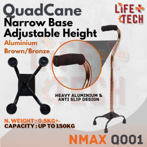 LightWeight Aluminium Quad Cane Small/Narrow Base | Tongkat 4 Kaki | Quadcane Crutch Walking Stick Height Adjustable QuadCane