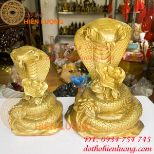 Tượng rắn hổ mang bằng đồng phong thủy 2 cỡ cao 22cm và 35cm
