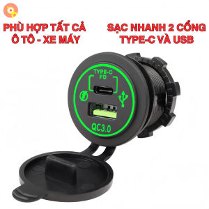 Bộ Sạc Nhanh Cho Xe Máy Ô Tô A93 - 2 Cổng Type-C PD Và USB QC 3.0 Chống Bụi Chống Nước Bền Bỉ