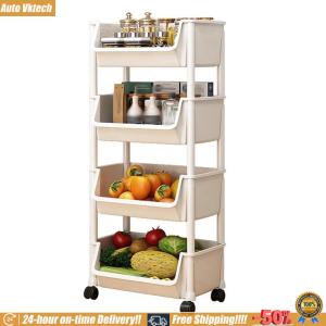 [Auto Vktech] Plastic Rolling Utility Cart with Wheel Kitchen Storage Trolley for Kitchen Bathroom Living Room Office