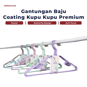 Indokurnia 6 pcs Gantungan Baju Coating Kupu Kupu Premium