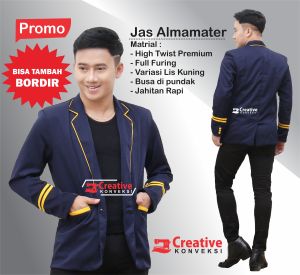 jas almamater sekolah warna navy biru dongker variasi lis kuning / jas sekolah osis / blazer pondok pesantren full furing