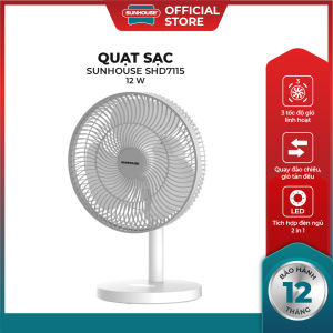 Quạt sạc tích điện Sunhouse SHD7115 - Tích hợp đèn ngủ 2in1 - 3 chế độ gió linh hoạt - Động cơ êm ái bền bỉ - Bảo hành 12 tháng