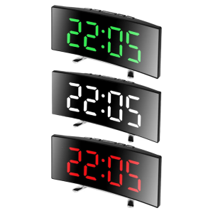 Curved Mirror LED Digital Alarm Clock Quiet Operate Temperature Display USB Power Modern Desk Decors For Home Office