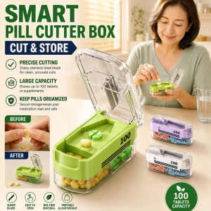 Portable Pill Cutter and Sealed Medicine Box Travel Pill Splitter Container Waterproof Tablet Storage Case Supplement Organizer with Airtight Lid Easy Cut and Moisture Proof