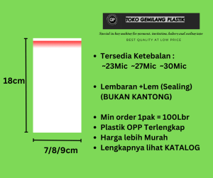 Plastik OPP Lembaran 7x18 / 8x18 / 9x18 / One Sheet ada Lem nya / Plastik resoles
