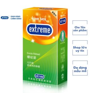 Bao cao su Extreme Excita Ribbed  có gân kéo dài time nhiều gel hương thơm hộp 12 bcs