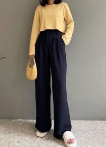 Celana Kulot Crinkle Highwaist Wanita Loose Cullote Pants terkini