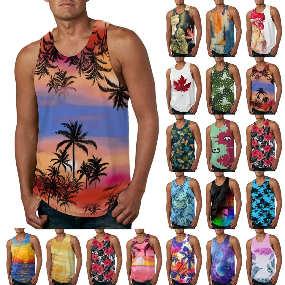 Mens Summer Fashion Tank Top Casual Loose Sports Beach Seaside Gradient Top  Vest T Shirts (Blue, M) at  Men's Clothing store