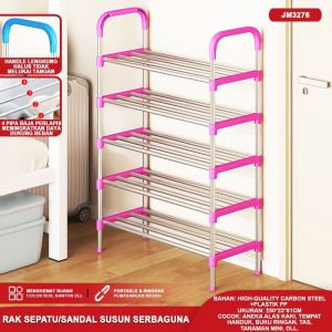 Rak Sepatu Sandal 3 4 5 6 10 Susun Stainless Steel Multifungsi Cover Anti Debu Portable Kuat