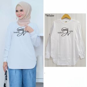 Tunik Wanita Lengan Panjang Dayana Blus Kaos Katun Combed 24s Aplikasi Sablon S M L XL XXL 3XL Blouse Wanita Jumbo OOtd Hijab Casual Outfit Remaja Kekinian Santai