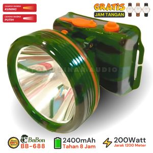 Senter kepala 200 Watt PREMIUM BaBon BB-688 GRATIS JAM TANGAN  | senter proyek | senter kepala jumbo 200 Watt | senter kepala 200w | headlamp 200w | senter 200 watt | senter kepala original | senter kepala 200w - TOKO SINAR AUDIO