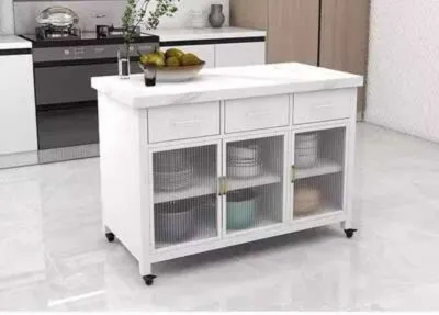 [CozyNest ] Mid island kitchen dining table integrated small unit with drawers for storage cooking dining cabinet marble movable island table