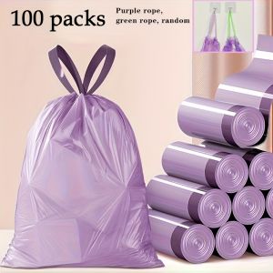 100pcs Drawstring Purple Garbage Bags High Quality Plastic Garbage Bag Colorful Garbage Bag Suitable for Kitchen Bathroom Bedroom Living Room Home Use - Portable Trash