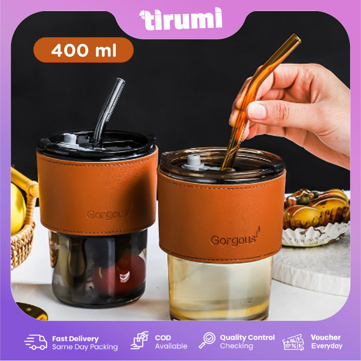 Gelas Kaca Tumbler 400ml Leather Case Exclusive Cangkir Mug Kopi Susu Tr Lazada Indonesia 3937