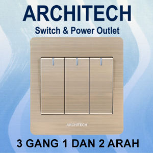 ARCHITECH PLATINUM B9-K03B Sakelar/CETEKAN Lampu 3 Gang 2 Arah Gold ARCHITECH PLATINUM B9-K03A Sakelar/CETEKAN Lampu 3 Gang 1 Arah Gold