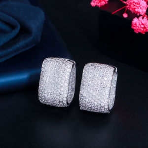 SEQUITO Brand Super Luxury Full Handinlaid 500pcs AAA Cubic Zirconia Diamond Rose Gold Plated Women Geometric Big Hoop Earrings for Wedding Banquet Party SE504