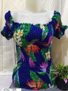 Atasan Sabrina Kerut Wanita Motif Kekinian