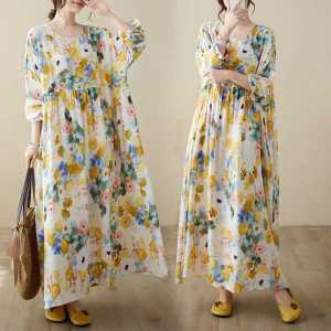 LC1866 Premium Oversized Floral Dress Tipis Fashion Retro Terbaru