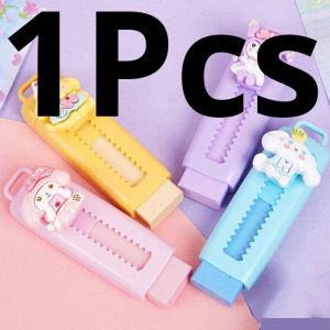 New Cute Sanrio Push-pull Design Eraser Cartoon Kuromi Mymelody Cinnamoroll Pom Pom Purin Portable Rubber Cute Erasers for Kids School Office Supplies Gift Stationery Prizes