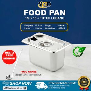 Food Pan Stainless + Tutup Lubang 1/9 x 10 / Foodpan satu set