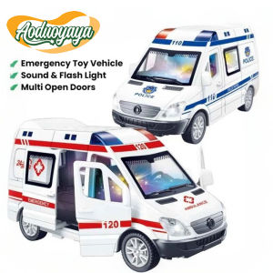 Aoduoyaya Pull Back Ambulance Police Car Toy with Sound Lights Open Doors Educational Rescue Vehicle Kids Gift