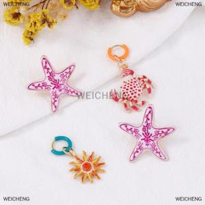 [COD] WEICHENG 4Pcs set Personalized Trendy Creative Design Alloy Starfish Crab Earring For Women Party Jewelry Gift