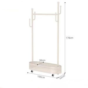 JUTBONG Storage Basket Freestanding Coat Rack 4 Hooks Metal Garment Storage Holder Easy Moving Clothing Rack Bedroom