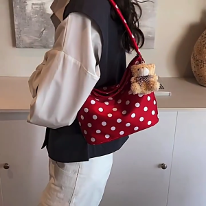 Korean Styles Fabric Cloth Shoulder Bag Fashionable Bucket Bag Underarm Bags Casual Handbag for Women and Students