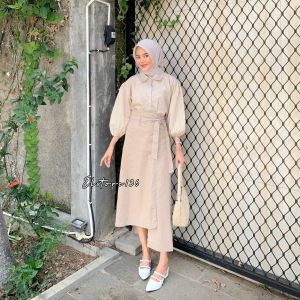 Zoe Skirt Katun Twill Rok Panjang Wanita Tali Pinggang Korean Style Polos