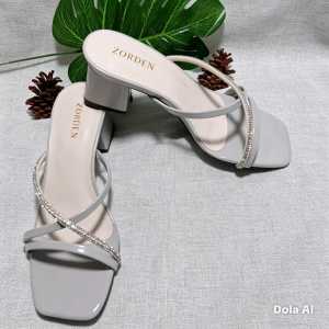 #F & H 06 Collection Sendal Wanita Selempang Tali Mutiara dengan Hak Tahu 5 cm - Elegan & Trendi