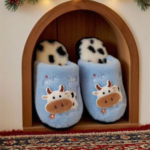 WY-XIXITIAO Indoor Cotton Mop Non-Slip Cotton Slippers Cute Soft Adorable Cow Cotton Slippers for Men and Women Indoor Winter Warm Comfortable Couple Plush ins