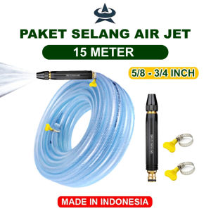 Selang Air Serat Benang Transparan 15 Meter Dengan Watergun Jet Spray / elang Air Cuci Motor dan Mobil /  Paket Selang Air Dan Semprotan Air / Paket C SB
