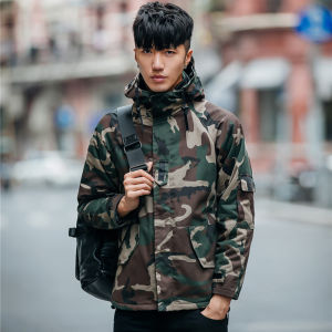 EiHi Men Hooded Korean Style Camouflage Coat Male Loose Trend Raincoat Jacket Students Couples Tooling Jacket