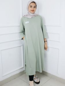 Midi Dress Wanita Terbaru 2024  DM3 Midi Bahan Kaos Katun Combed Apk Sablon Long Tunik Jumbo Viral