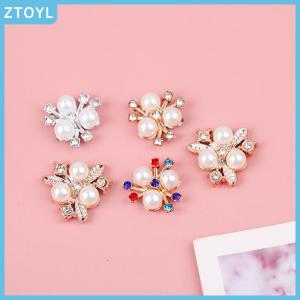 ZTOYL 10PCS Pearl Flower Rhinestone Buttons Sparkling Crystal Hairpins DIY Crafts