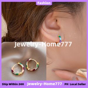 Design Sense Simple Colorful Drop Glaze Enamel Hoop Earrings for Women Girls Korean Fashion Jewelry Accessories