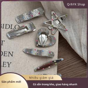 Hàng có sẵn✨ Bạc Y2K Clip tóc cho phụ nữ thanh lịch kim loại Duckbill Clip Side bangs barrettes cô gái Phụ kiện tóc