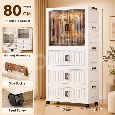 MOSHOE Folding Wardrobe Cabinet Drawer High Capacity Durabox with Big Wheels for Clothes Baby Toys & Home Storage