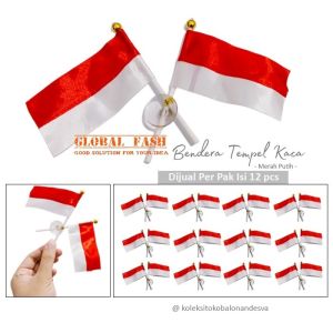 isi 12 Bendera Tempel Kaca Merah Putih / bendera hiasan mobil / aksesoris hut ri bendera tempel kaca
