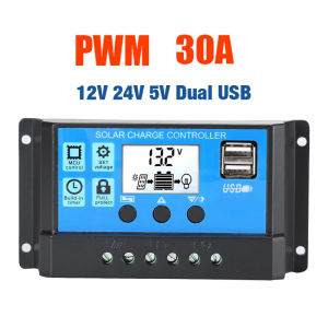 30A PWM Solar Charge Controller 12V/24V Bat Regulator Solar Panel Controller LCD Display with Dual USB Port