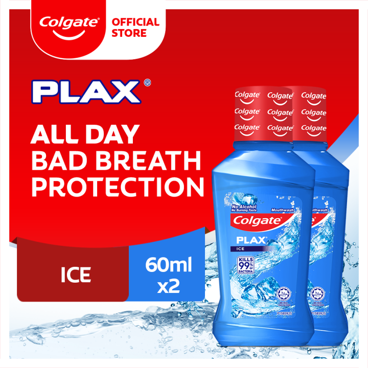 Colgate Plax Antibacterial Mouthwash Ice 60mL, pack of 2