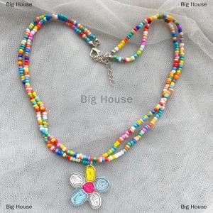 [COD] Big House Double Layer Colorful Beaded Flower Pendant Necklace For Girls Women Handmade Beads Choker Bohemian Necklace Jewelry Gift