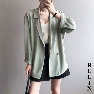 RULINWOODS เบลเซอร์หลวม เสื้อคลุมเกาหลีสีพื้น Korean Blazer Loose Style