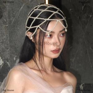 [COD] Big House หมวกสานประดับไข่มุกมีสไตล์ย้อนยุคผ้าโพกศีรษะตาข่ายประดับมุกเทียมเครื่องประดับสำหรับงานแต่งงานของเจ้าสาวที่งดงาม